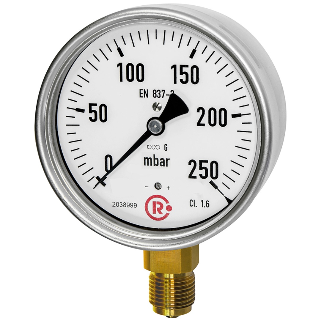 Riegler Kapselfedermanometer, G 1/2 radial unten, 0 - 400 mbar, Ø 100, Art.Nr. 6817-R