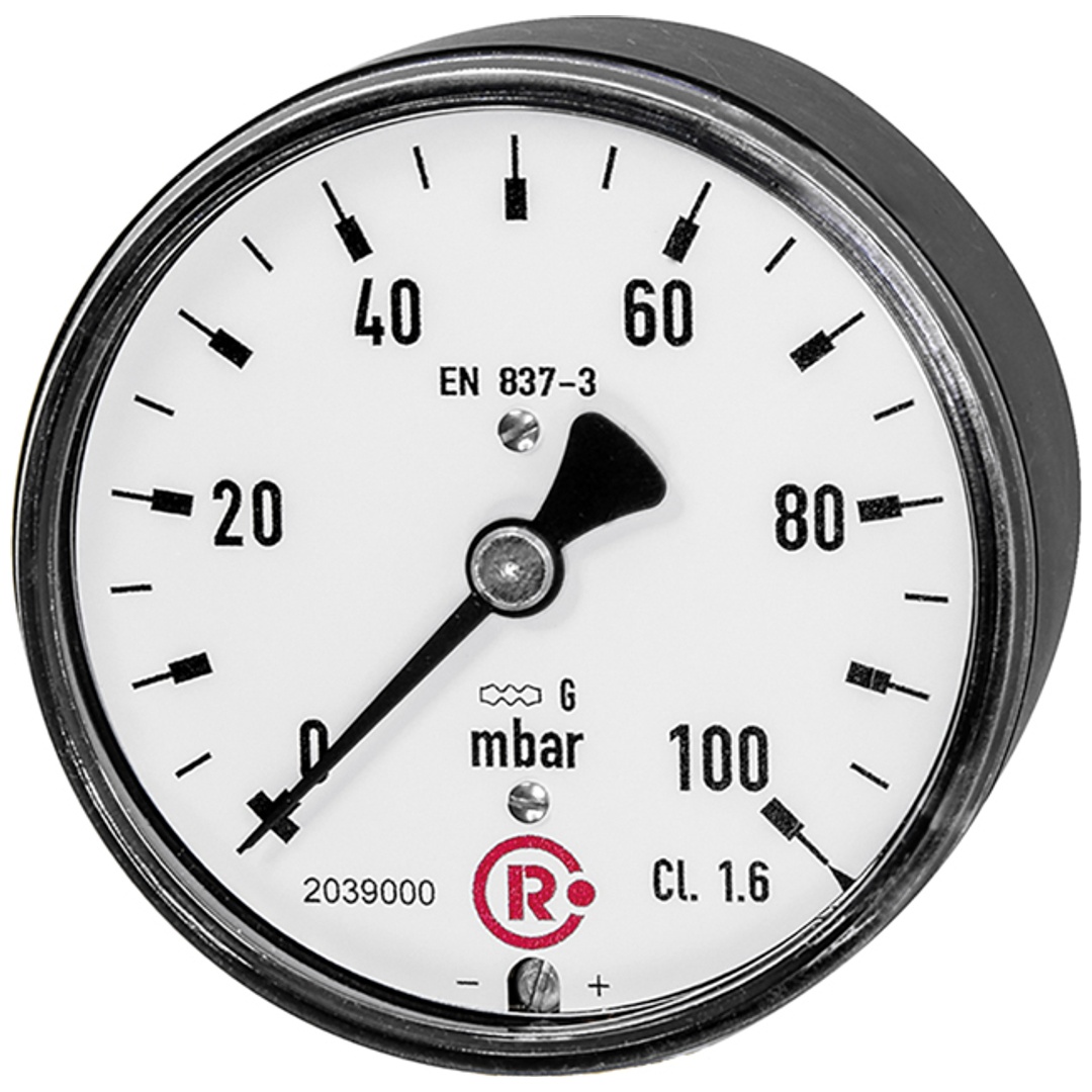 Riegler Kapselfedermanometer, G 1/4 hinten zentrisch, 0 - 250 mbar, Ø 63, Art.Nr. 5825-R