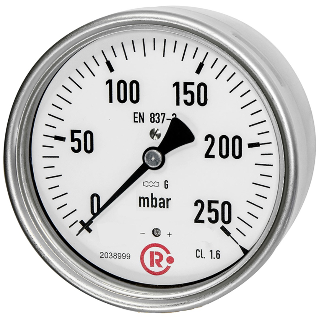 Riegler Kapselfedermanometer, G 1/2 hinten zentrisch, 0 - 160 mbar, Ø 100