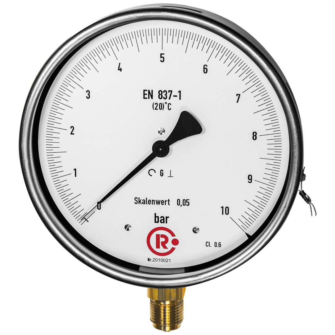 Riegler Feinmessmanometer, G 1/2 radial unten, 0 - 1,0 bar, Ø 160, Art.Nr. 1160-R