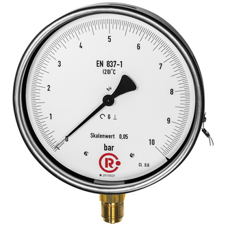 Riegler Feinmessmanometer, G 1/2 radial unten, -1 / +0,6 bar, Ø 160, Art.Nr. 1158/1-R