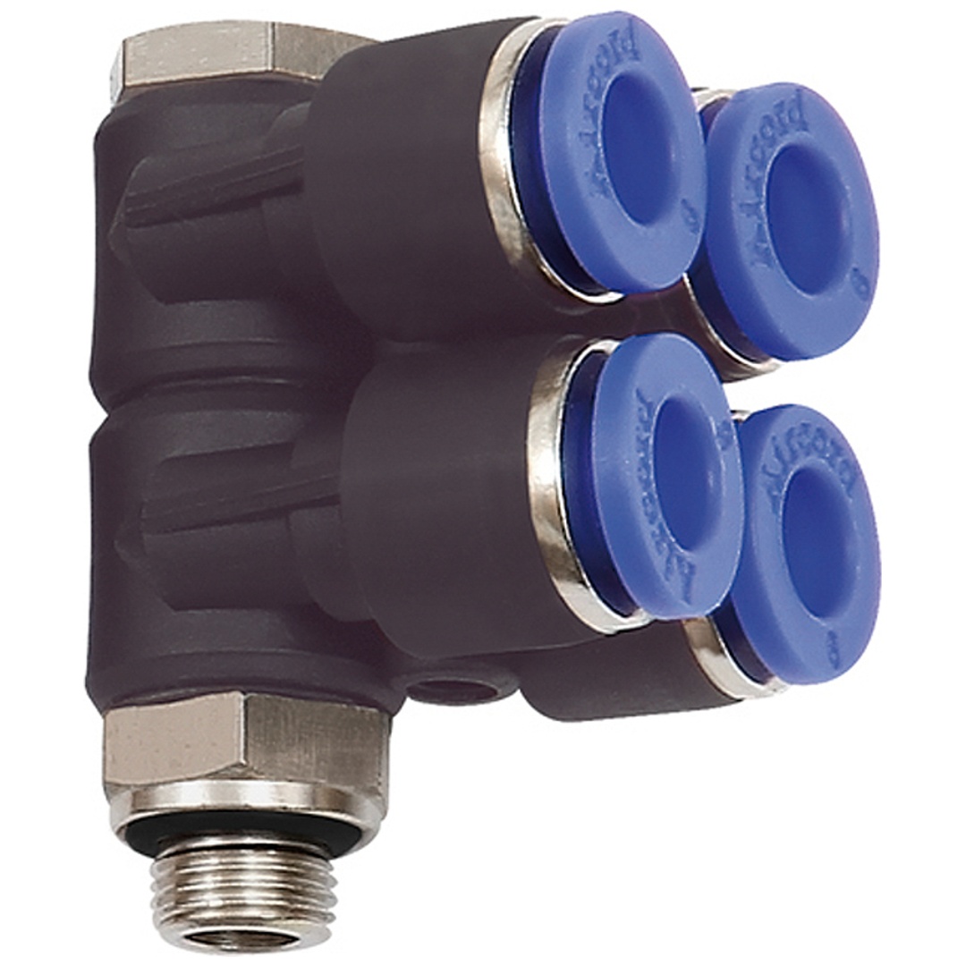 Riegler L-Mehrfachverteiler »Blaue Serie«, 4-fach, drehbar, G 1/8 a. Ø 8mm
