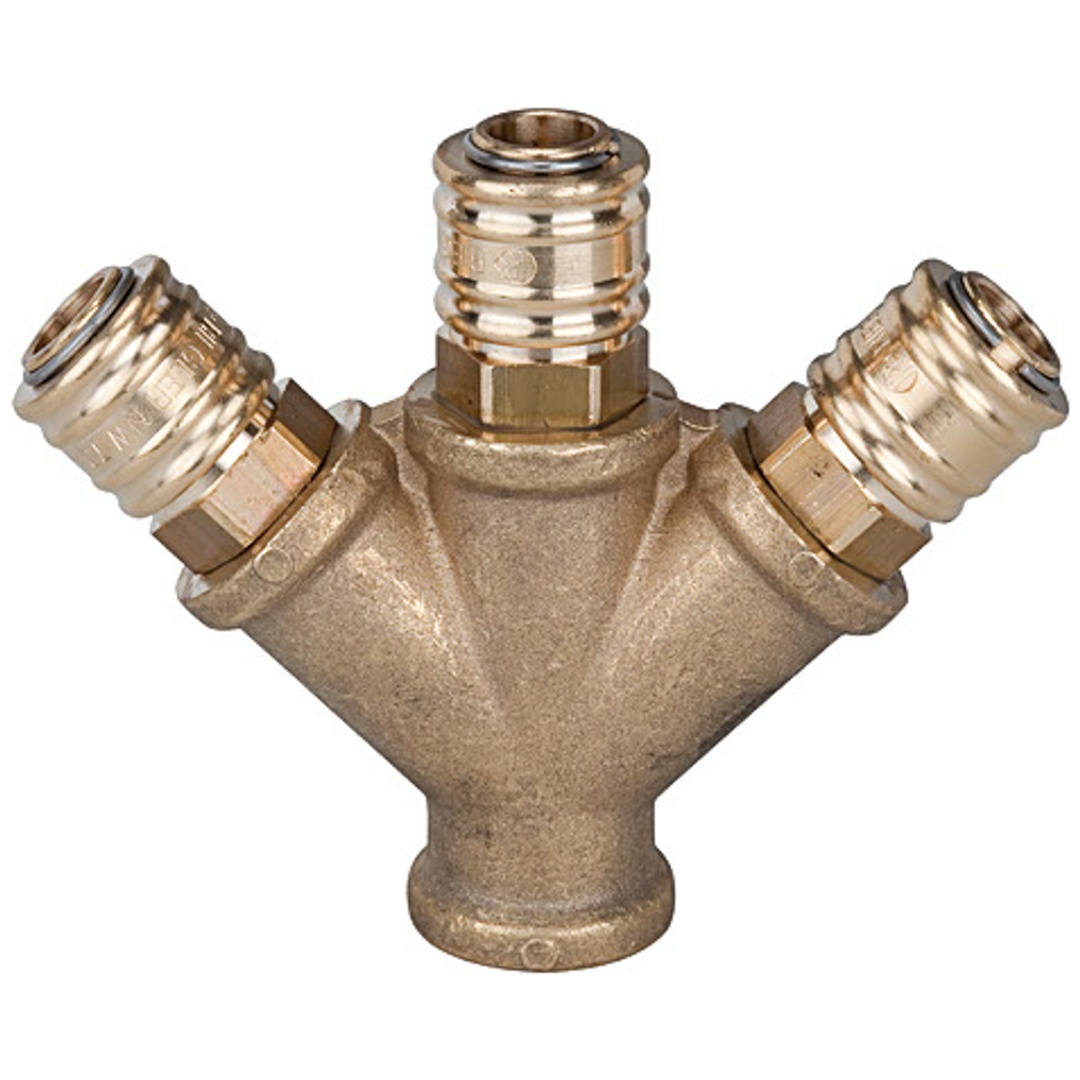 Riegler Verteiler 3-fach, Messingmit 3 Kupplungen NW7,2, IG G1/2