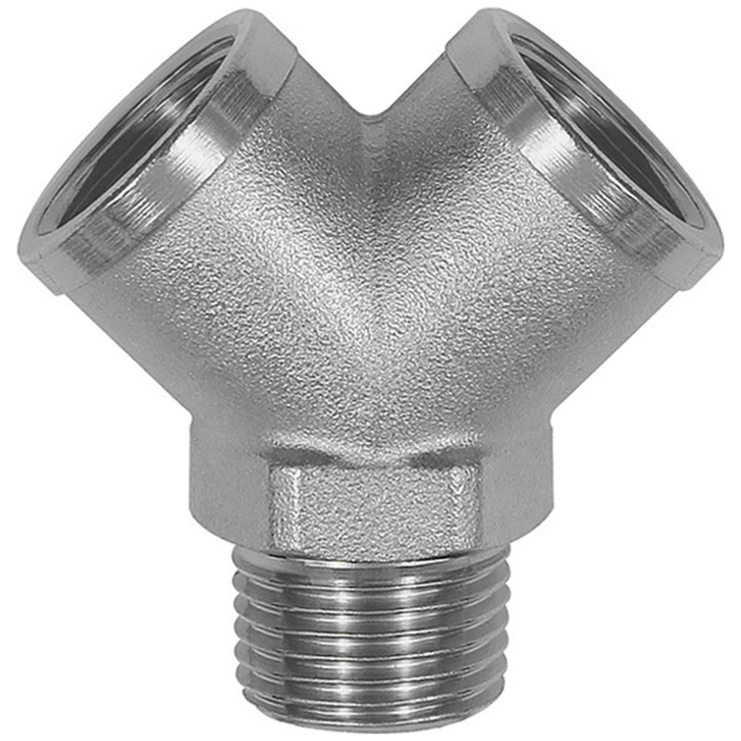 Riegler Verteiler, 2fach, R 3/8 AG, Abgänge 2 x G 3/8 IG, Messing vern.