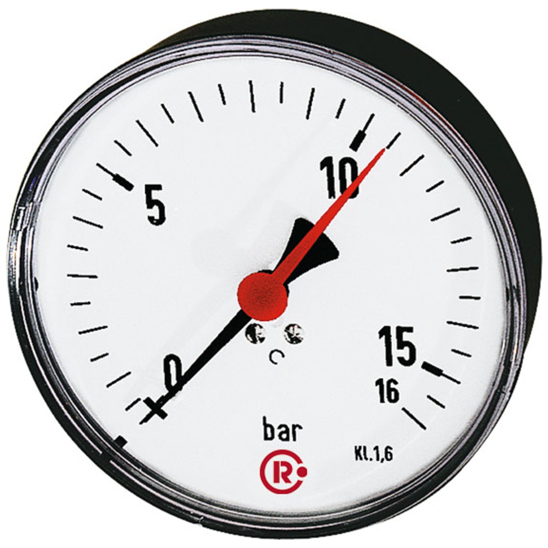 Riegler Standardmanometer, Stahlblech, G 1/4 hinten zentr., 0-6,0 bar, Ø 100