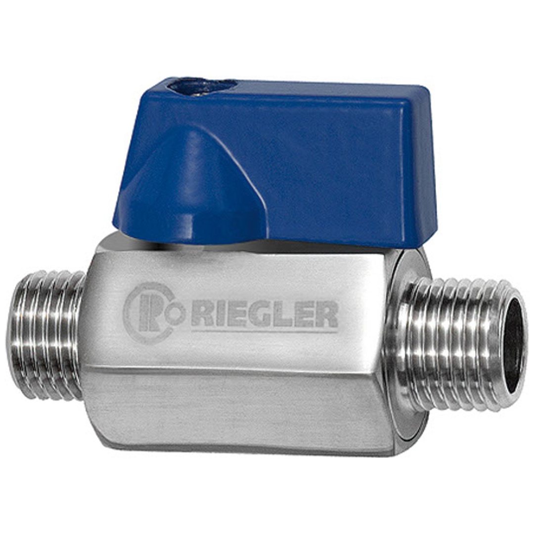 Riegler Mini-Kugelhahn, Edelstahl 1.4401, AG/AG, G 1/2, DN 15