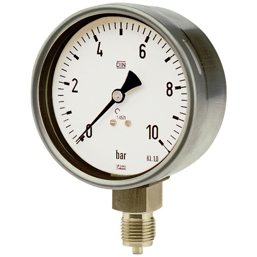 Riegler Manometer, CrNi-Stahl, G 1/2 radial unten, -1 / 0,0 bar, Ø 160
