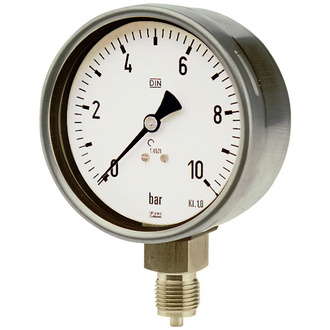 Riegler Manometer, CrNi-Stahl, G 1/4 radial unten, -1 / 0,0 bar, Ø 63