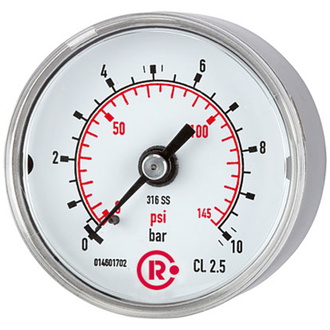 Riegler Standardmanometer, CrNi-Stahl, G 1/4 hinten zentr., 0 - 1,0 bar, Ø 40