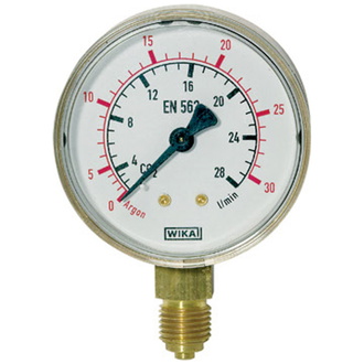 Riegler Manometer Argon, G 1/4 radial unten, 0 - 30 l/min (10 bar), Ø 63