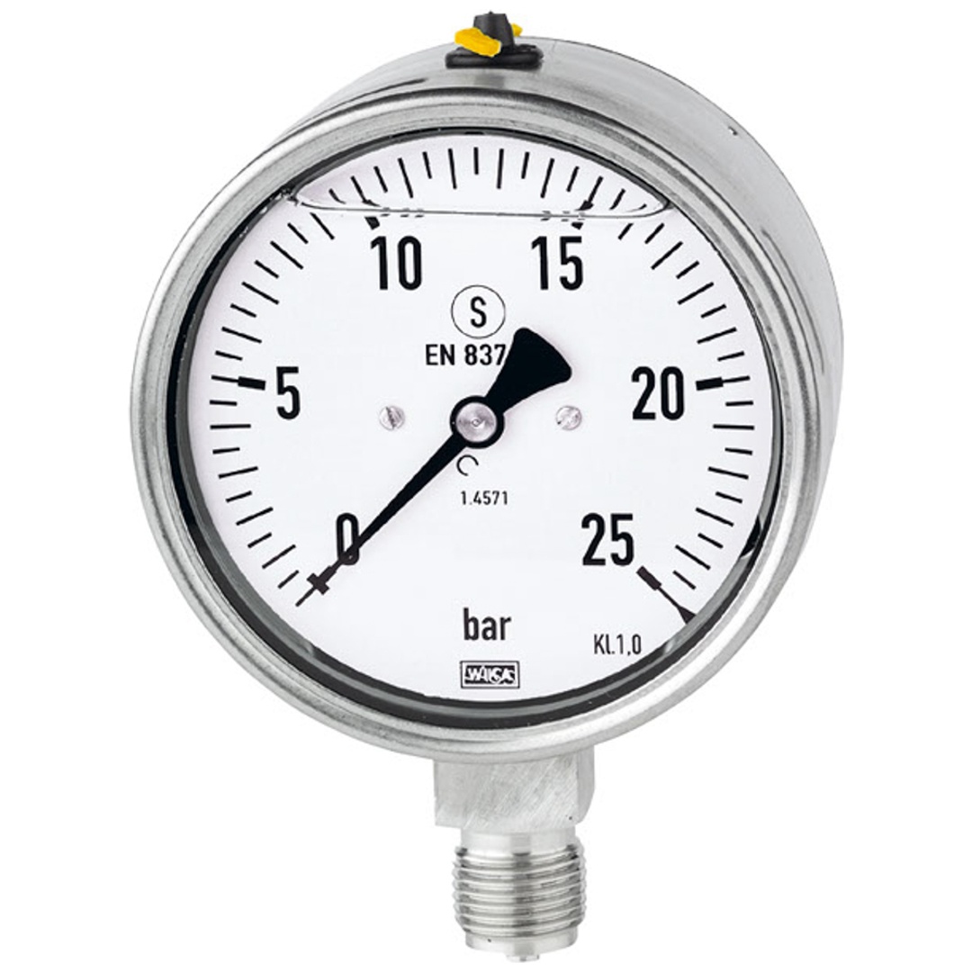 Riegler Glyzerinmanometer, CrNi-Stahl, Sicherh., G 1/2 unten, -1/+9,0bar Ø 100