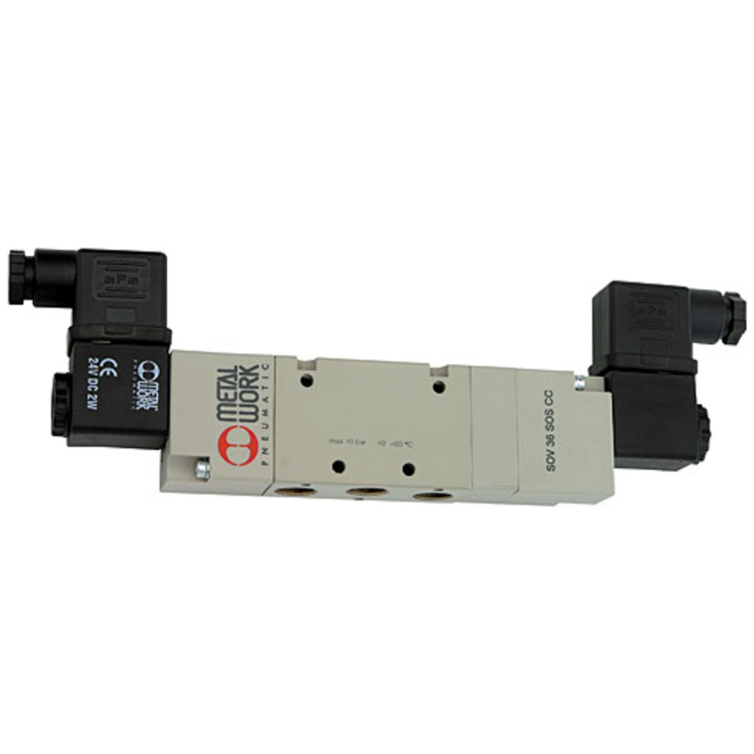 Riegler 5/3-Wegeventil, elektropneu., Mitte belüft., G 1/8, 230 V, 50 Hz