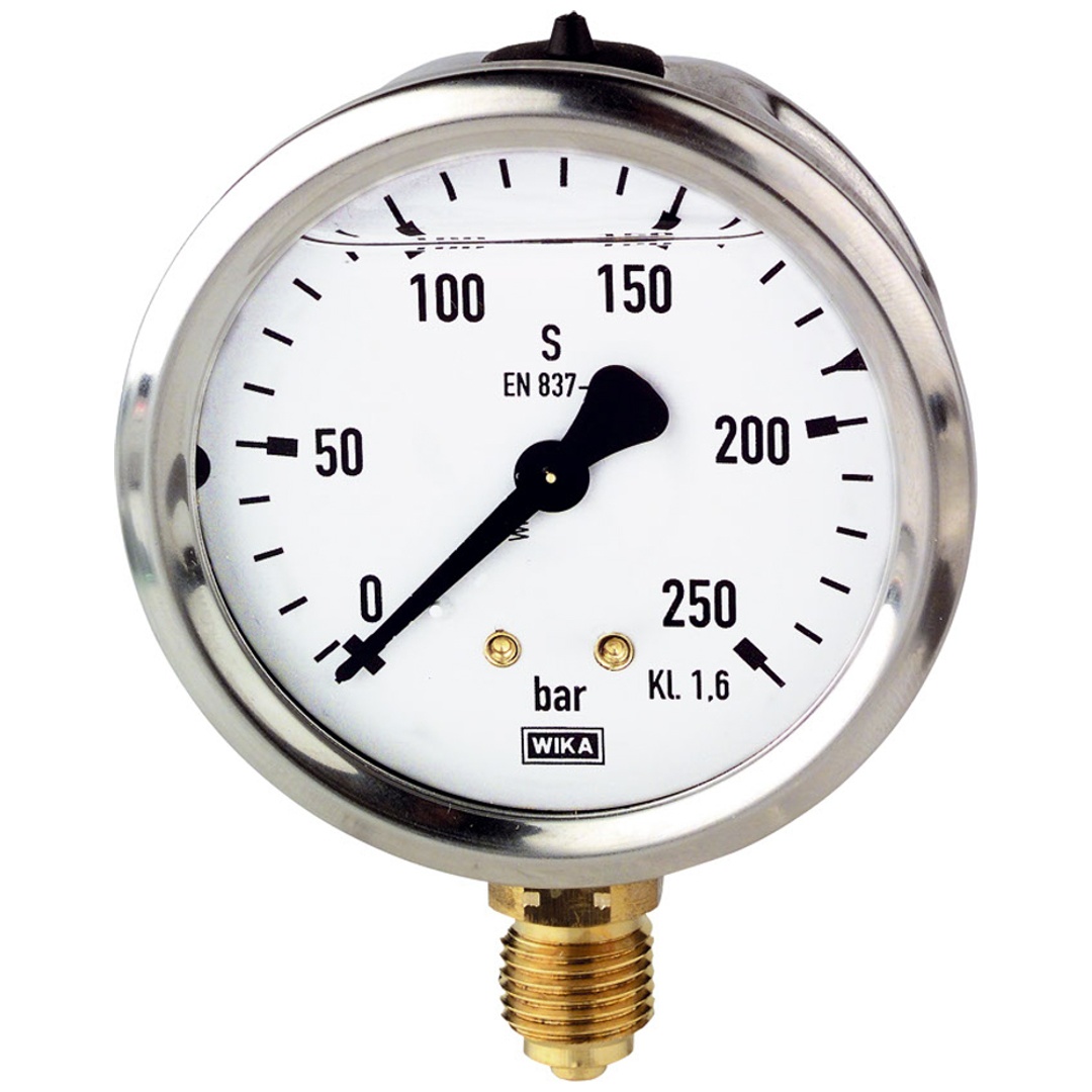 Riegler Glyzerinmanometer, CrNi-Stahl, G 1/2 unten, 0 - 40,0 bar, Ø 100