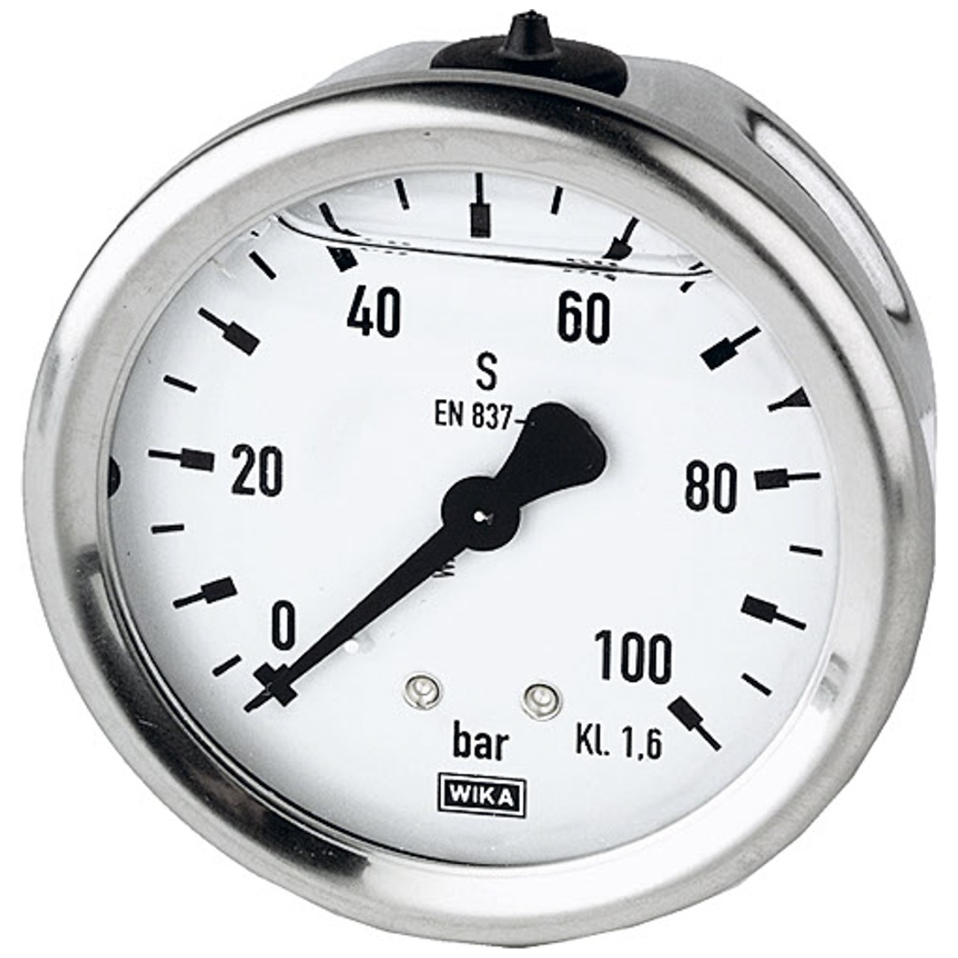Riegler Glyzerinmanometer, CrNi-Stahl, G 1/4 hinten zentr., 0-160,0 bar, Ø 63