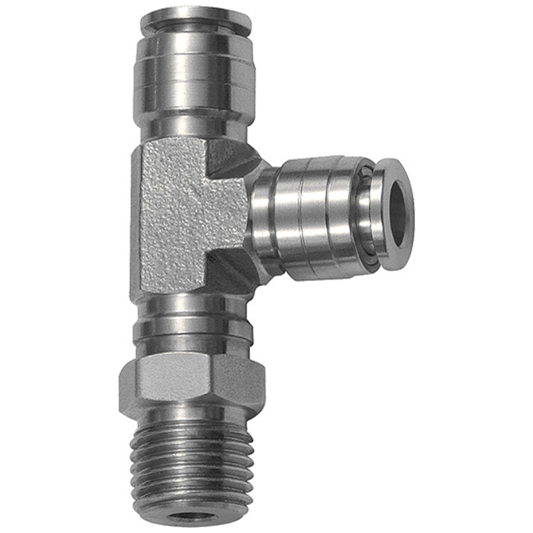 Riegler T-Steckverschraubung, L-Form, drehbar, R 1/2 a., Schlauch-Ø 12, ES