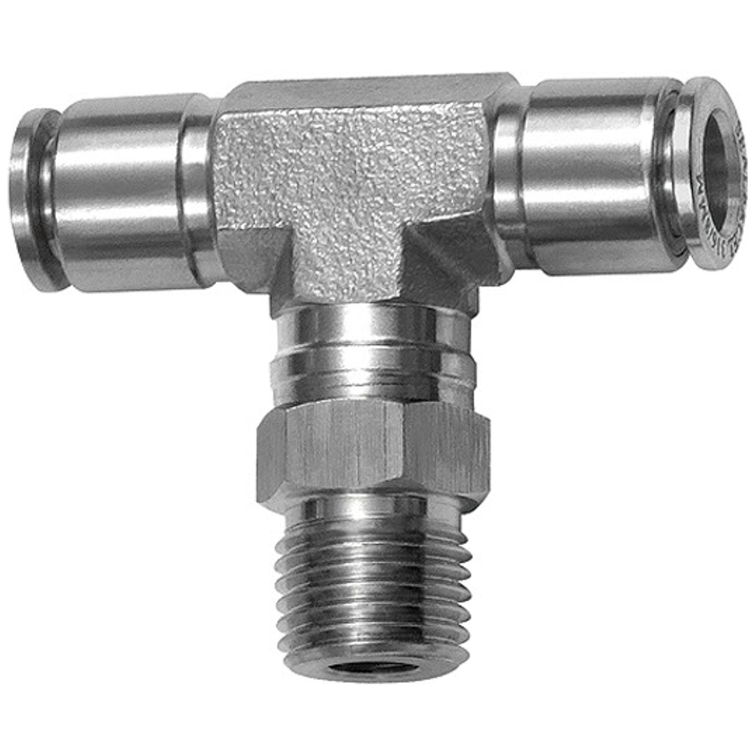 Riegler T-Steckverschraubung, drehbar, R 1/4 a., Schlauch-Ø 10, ES 1.4404