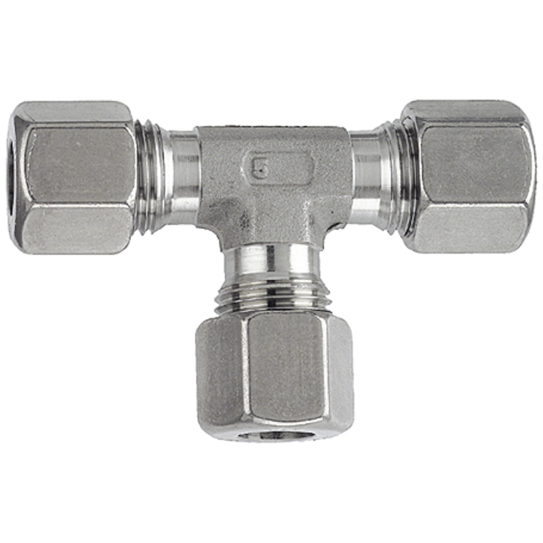 Riegler T-Verschraubung, Rohr-Außen-Ø 10 mm, Edelstahl 1.4571, 315 bar