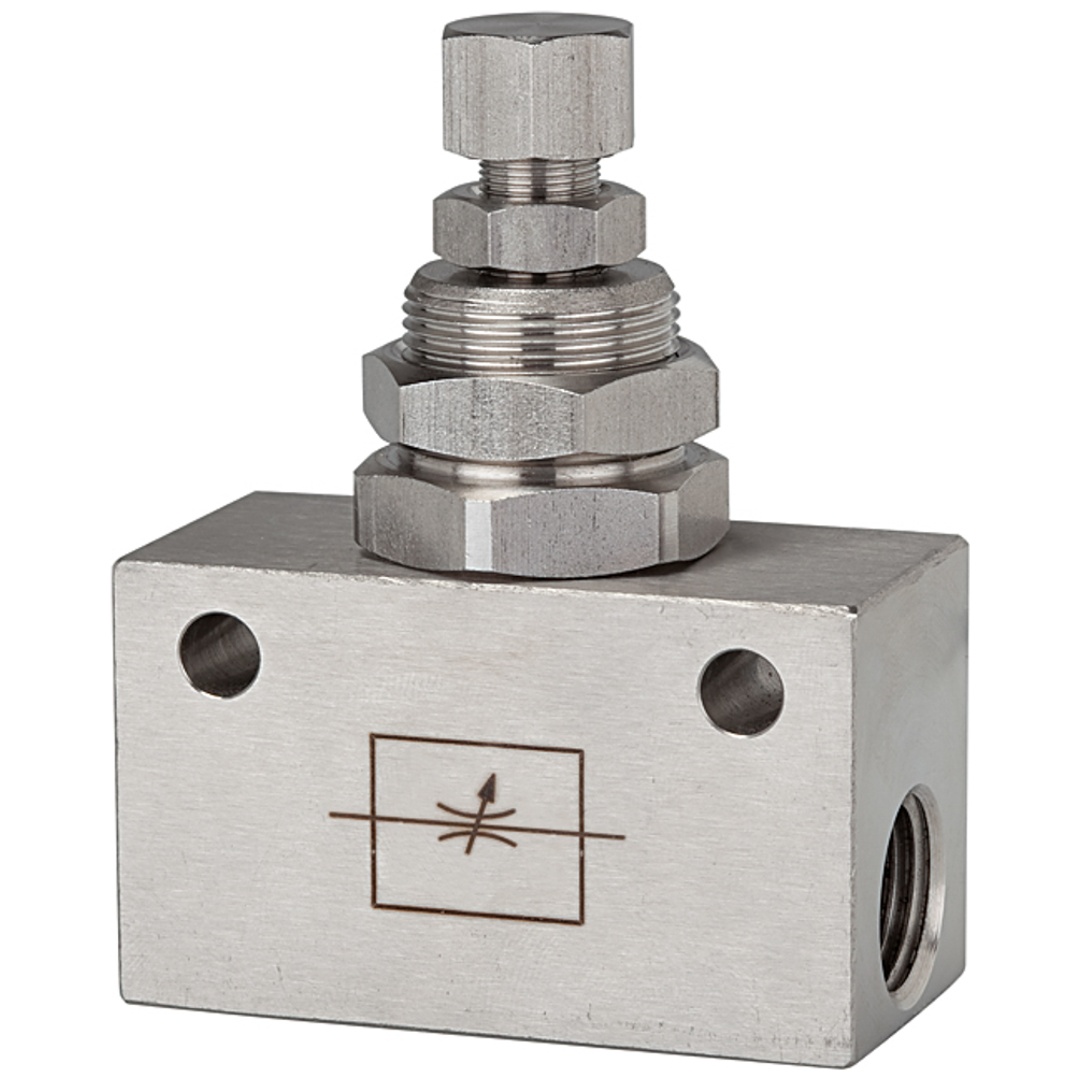 Riegler Drosselventil, Blockform, Edelstahl 1.4404, G 1/8, PN max. 10 bar