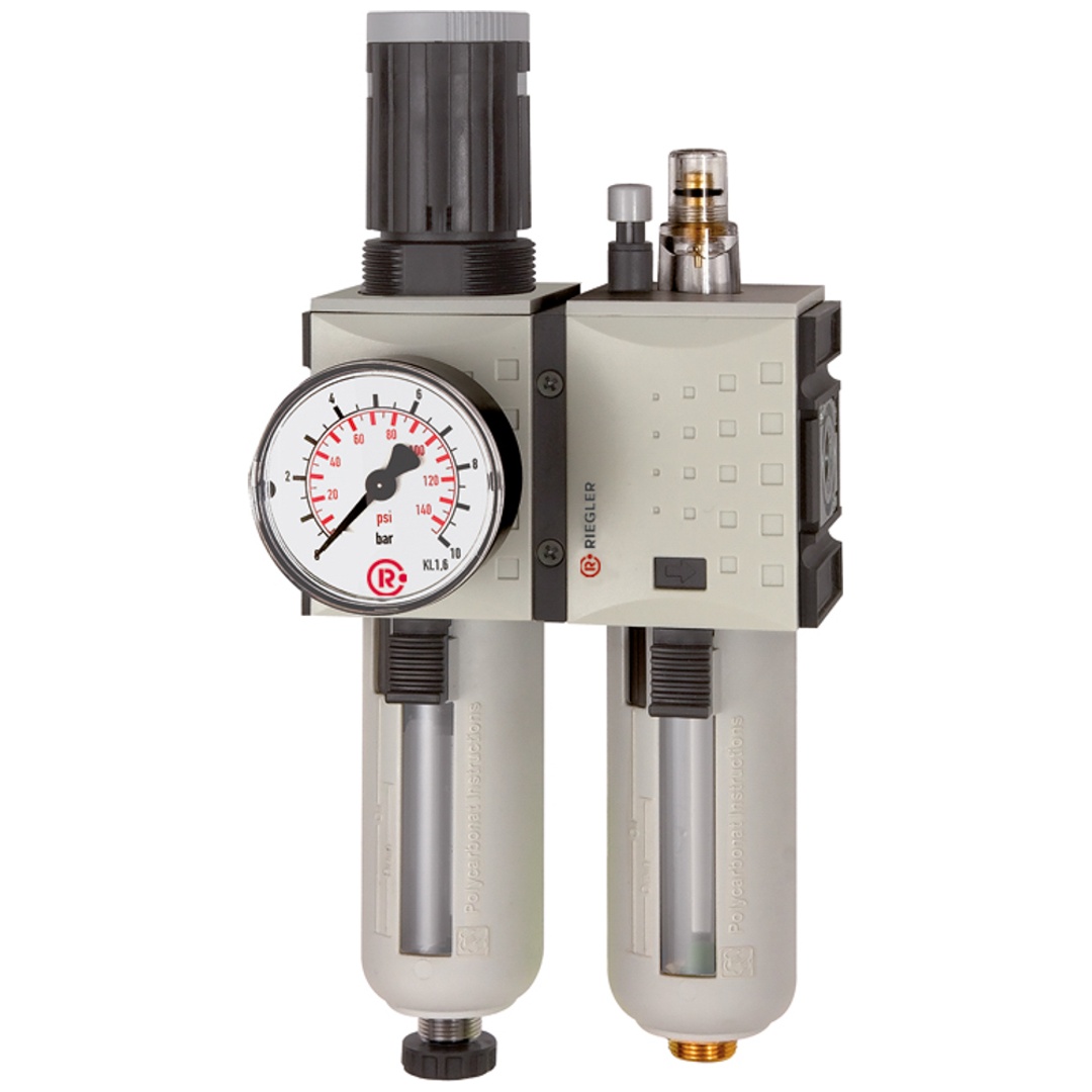 Riegler Wartungseinheit 2-tlg. »FUTURA«, PC, BG 1, G 3/8, 0,5 - 8 bar, HA