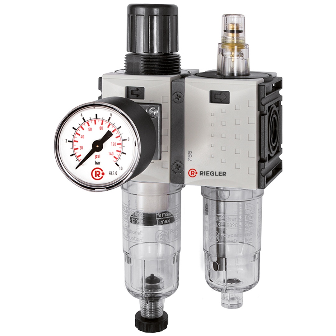 Riegler Wartungseinheit 2-tlg. »FUTURA-mini«, PC-Beh., Standardmanometer, G 1/4, 0,5-10, HA