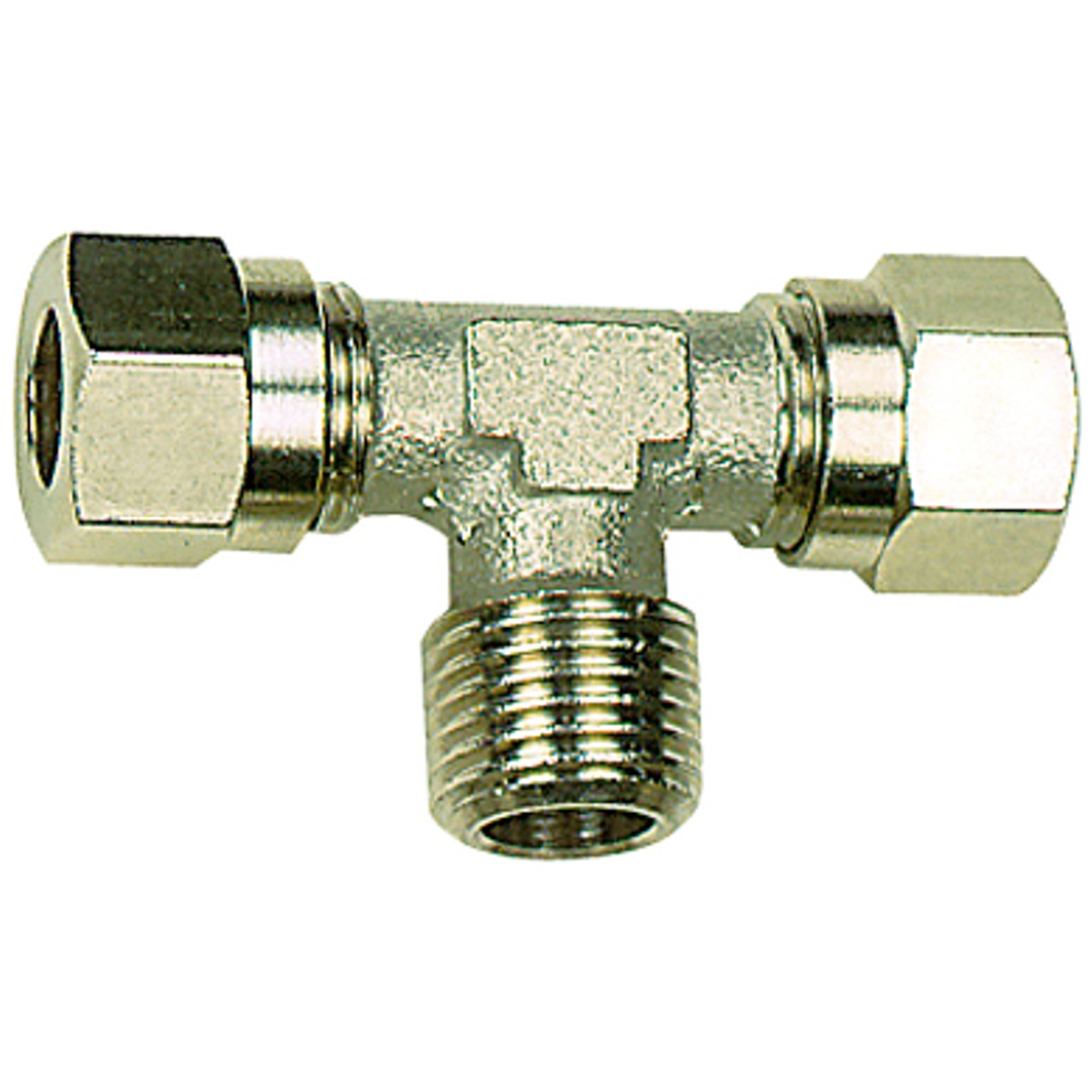Riegler T-Einschraubverschraubung, R 1/2 a., Rohr-Außen-Ø 12 mm, MS vern.