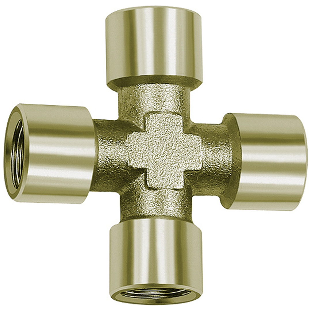 Riegler Kreuzstück, 4 x innen, G 1/2, SW 21, Messing vernickelt