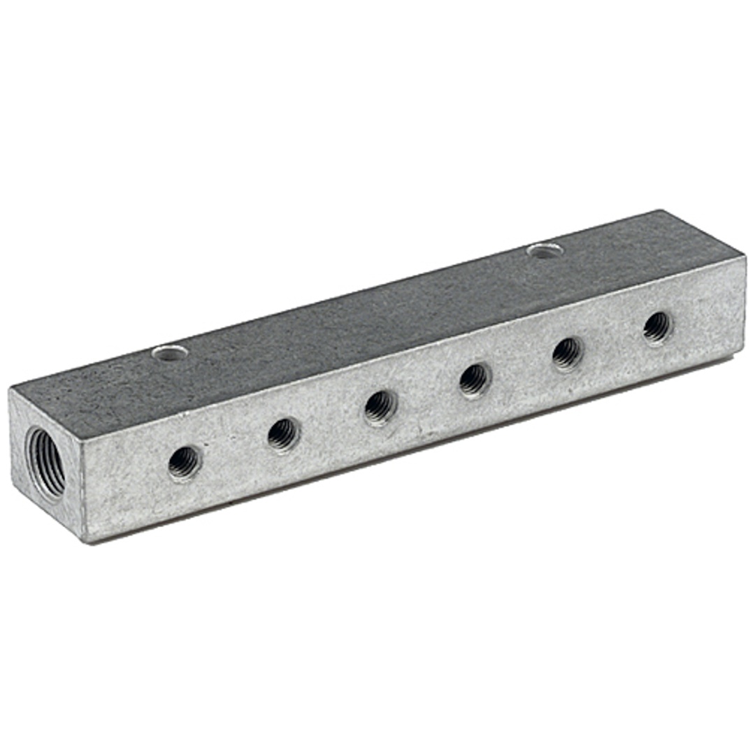Riegler Verteilerleiste, Abgänge einseitig, Eingang 2x1/8, Ausgang 6xM5