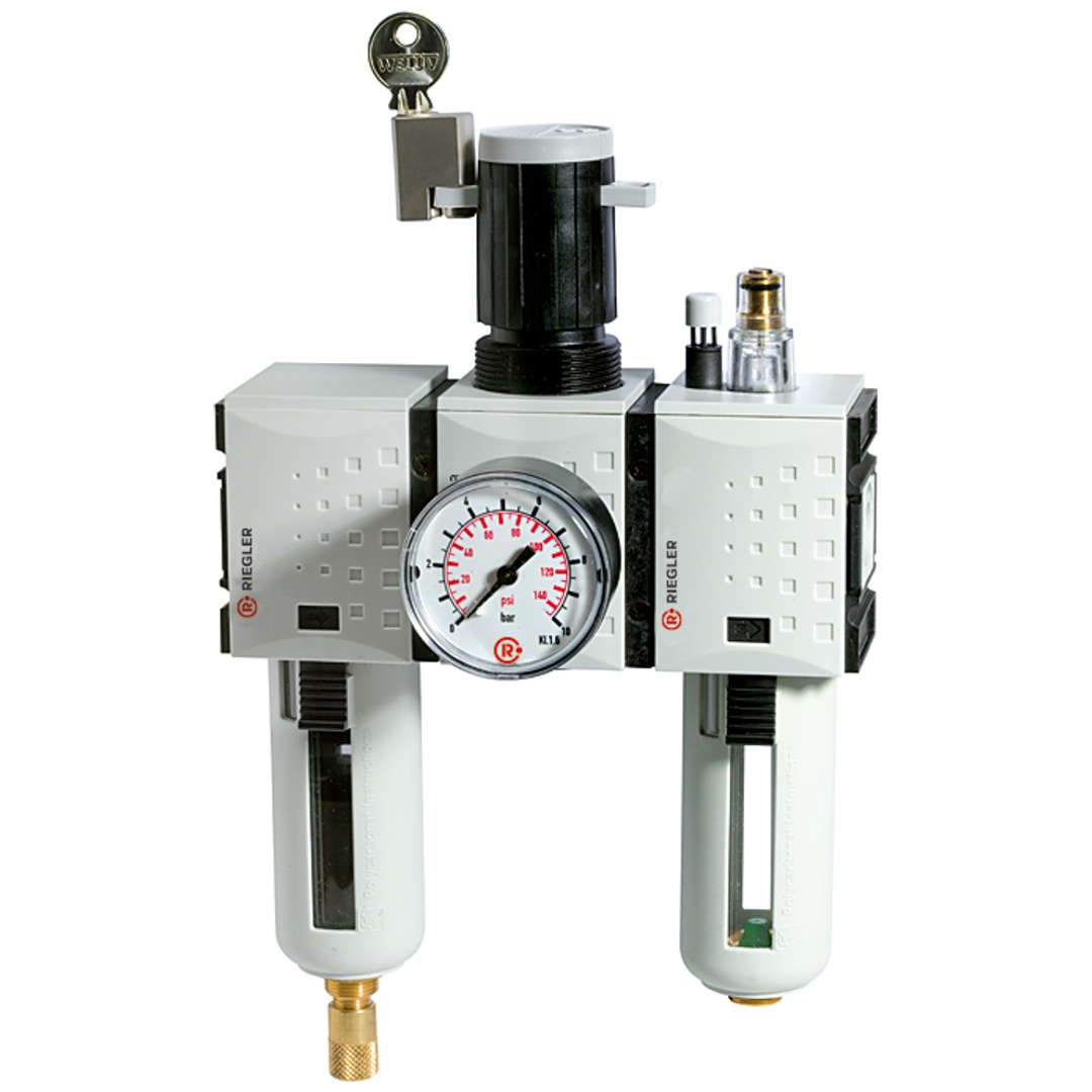 Riegler Wartungseinheit 3-tlg. »FUTURA«, PC, BG 2, G 1/2, 0,5-16 bar, VA