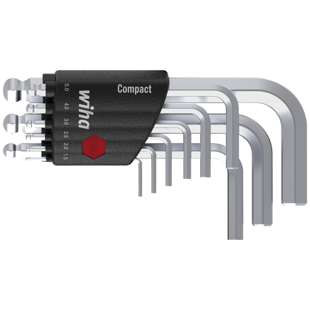 Wiha Stiftschlüssel Set im Compact Halter Sechskant-Kugelkopf 9-tlg. kurz, mattverchromt