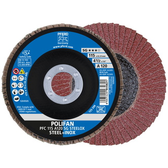 PFERD POLIFAN Fächerscheibe PFC 115x22,23 mm konisch A120 Uni.-Linie PSF STEELOX Stahl/Edelstahl