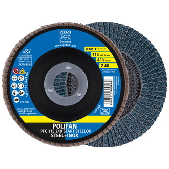 PFERD POLIFAN Fächerscheibe PFC 115x22,23 mm konisch Z40 Startlinie START STEELOX Stahl/Edelstahl