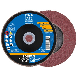 PFERD POLIFAN Fächerscheibe PFC 180x22,23 mm konisch A60 Uni.-Linie PSF STEELOX Stahl/Edelstahl