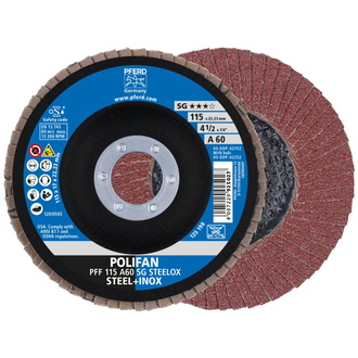 PFERD POLIFAN Fächerscheibe PFF 115x22,23 mm flach A60 Leistungslinie SG STEELOX Stahl/Edelstahl