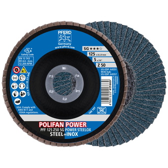 PFERD POLIFAN POWER Fächerscheibe PFF125x22,23 mm flach Z50 Leistungslinie SG STEELOX für Stahl/Edelstahl