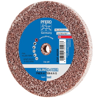 PFERD POLINOX verpresstes Vlies-Rad PNER Ø 75X6 mm Bohrung-Ø 6 mm Hart A Grob für Finish