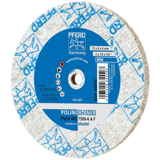 PFERD POLINOX verpresstes Vlies-Rad PNER Ø 75X6 mm Bohrung-Ø 6 mm Mittelhart A Fein für Finish