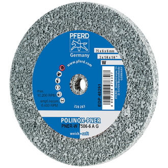 PFERD POLINOX verpresstes Vlies-Rad PNER Ø 75X6 mm Bohrung-Ø 6 mm Weich A Grob für Finish