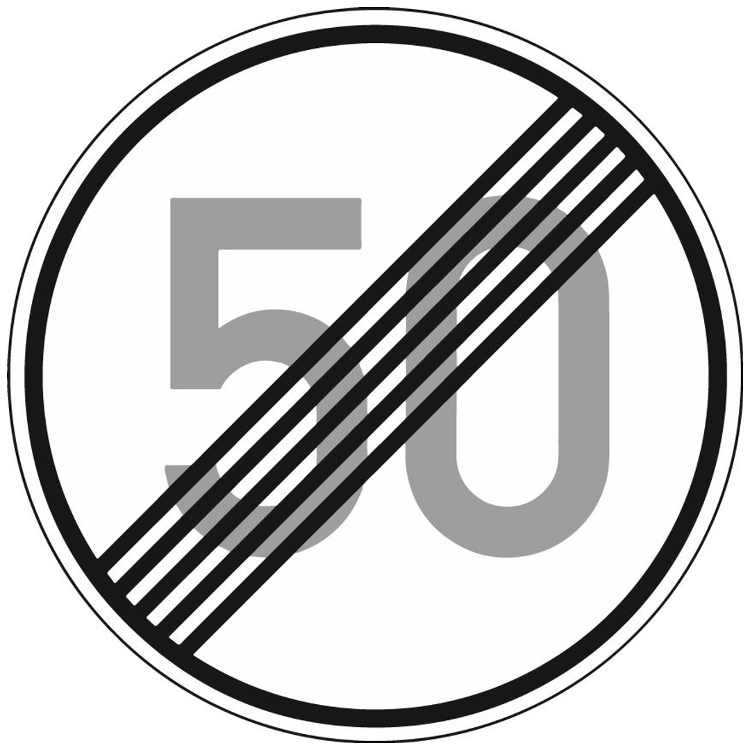 Verkehrszeichen 278-50 Ronde 600 mm, Ende 50 km/h, RAL-Gütezeichen Folie RA2
