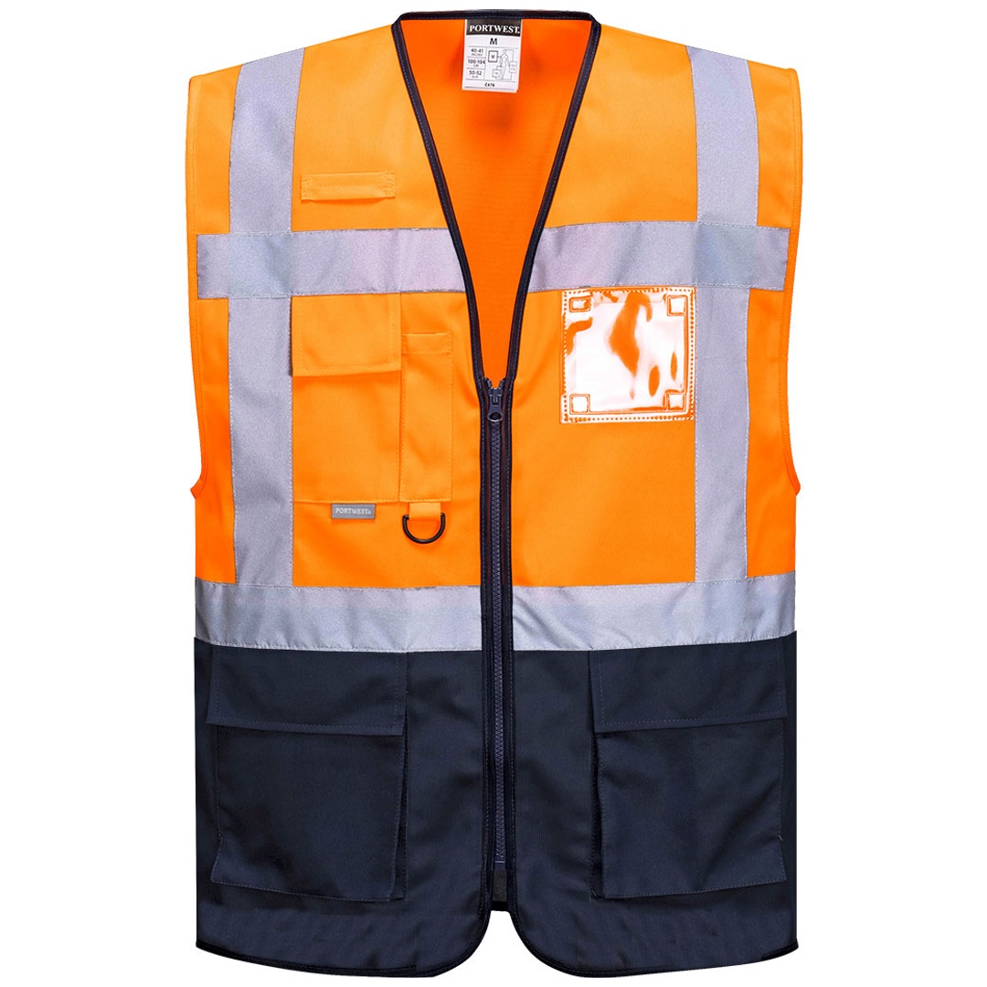 Portwest Kontrast Exekutive Warnschutzweste Warschau C476 Gr. L orange/navy