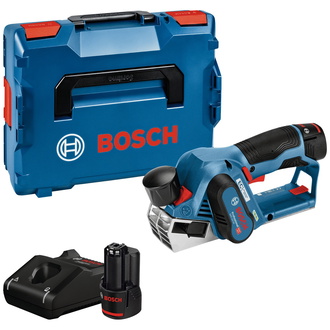 Bosch Akku-Hobel GHO 12V-20, mit 2x Akku GBA 3 Ah, Schnellladegerät, Zubehör, L-BOXX