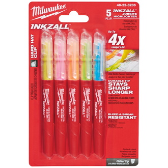 Milwaukee Leuchtmarker farbsortiert (gelb, pink, orange, grün, blau) INKZALL, 5 Stk.