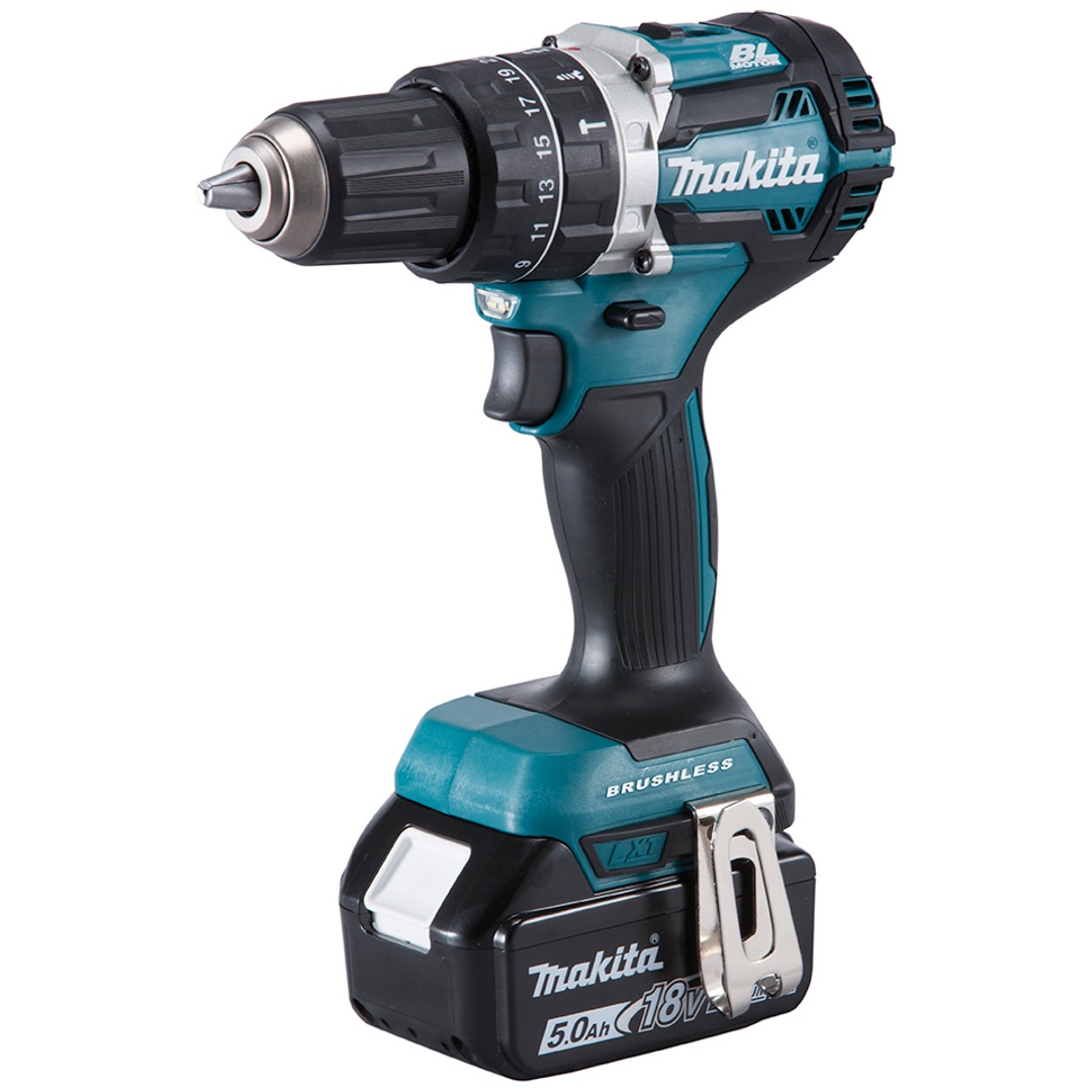 Makita Akku-Schlagbohrschrauber DHP484RTJ, 18 V,  incl. 2x Akku LXT 5 Ah, Schnellladegerät, Zubehör, MAKPAC