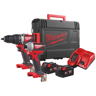 Milwaukee Powerpack M18 BLPP2B2-502X: Akku-Bohrschrauber, Akku-Schlagschrauber, 2x Akku 5 Ah, Schnellladegerät, HD Box