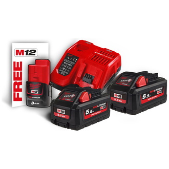 Milwaukee 2 Akkus + Ladegerät M18 HNRG-552, im Karton