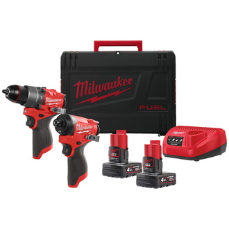 Milwaukee M12 Powerpack FPP2A2-402X: Akku-Schlagbohrschrauber, Akku-Schlagschrauber, 2x Akku 4 Ah, Ladegerät, HD Box