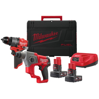 Milwaukee M12 Powerpack M12 FPP2F2-402X: Akku-Schlagbohrschrauber, Akku-Bohrhammer, 2x Akku 4 Ah, Ladegerät, HD Box