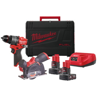 Milwaukee M12 Powerpack M12 FPP2G2-402X: Akku-Schlagbohrschrauber, Akku-Multimaterialschneider, 2x Akku 4 Ah, Ladegerät, HD Box