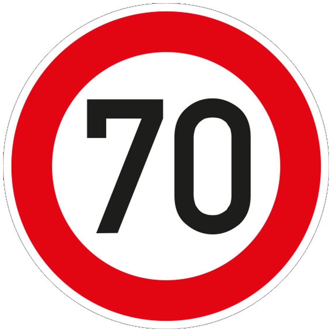 Verkehrszeichen 274-70 Ronde 600 mm, 70 km/h, RAL-Gütezeichen Folie RA1