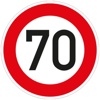 Verkehrszeichen 274-70 Ronde 600 mm, "70 km/h", RAL-Gütezeichen Folie RA1