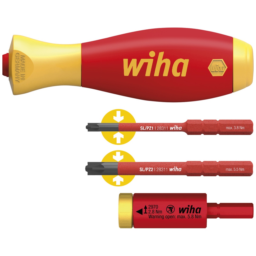 Wiha Drehmoment Set easyTorque Adapter electric 2,8 Nm mit slimVario Halter und slimBits SL/PZ 4-tlg.